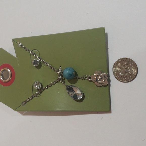 Silver-Tone Crystal, Blue Bead & Flower Pendant Necklace with Earrings - Women's - Picture 6 of 7